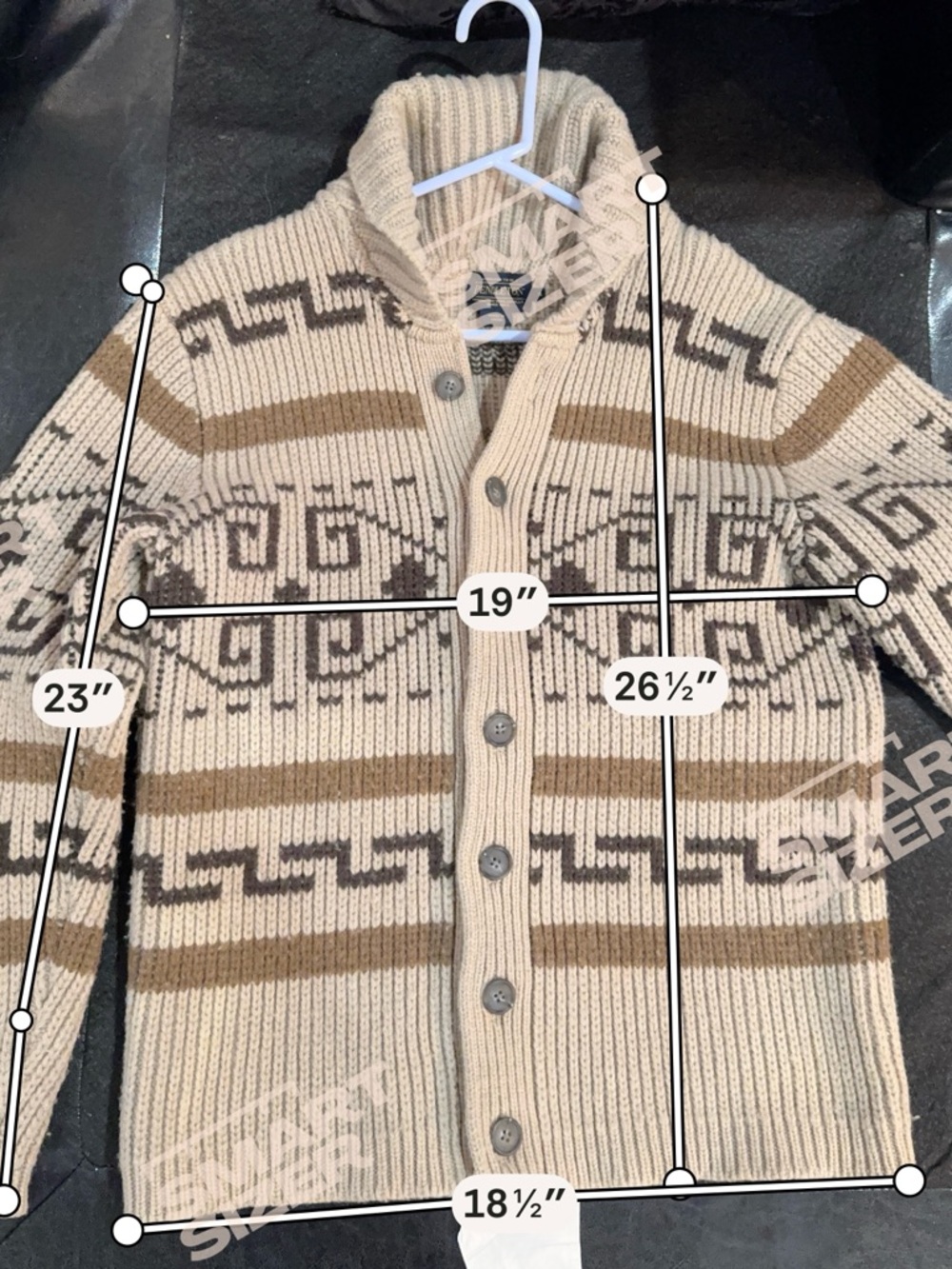 Pendleton Beige Shawl Collar Cardigan with Brown and Black Pattern - Picture 9 of 9